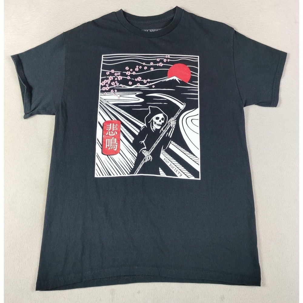 Riot Society Shirt Mens Medium Black Grim Reaper‎ Japanese Graphic Tee Horror